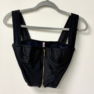 GAPAZ by Anna Carolina Bassi Sleeveless Full Zip Cropped Bustier Top Black XS
